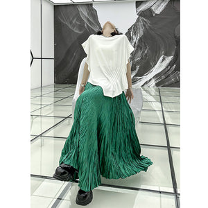 Pleated Irregular Butterfly Sleeves Round Neck T-shirt