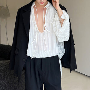 Strap Lantern Sleeve Loose Shirt