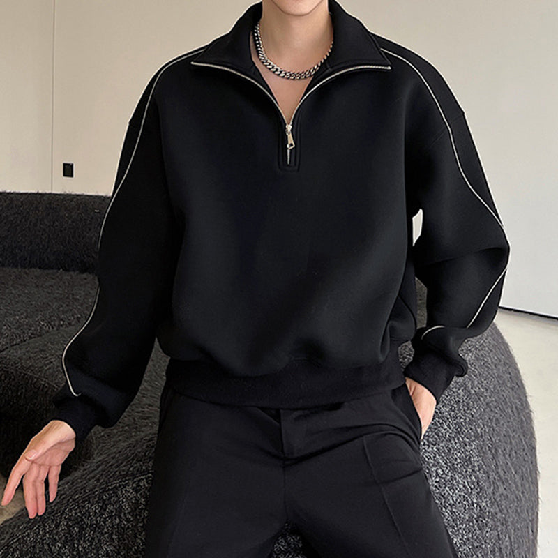 Half-zip Contrast Patchwork Stand-collar Sweatshirt