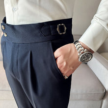 Load image into Gallery viewer, High-waist Side Button Straight Suit Trousers
