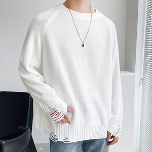 Hollow Knit Solid Color Ripped Top