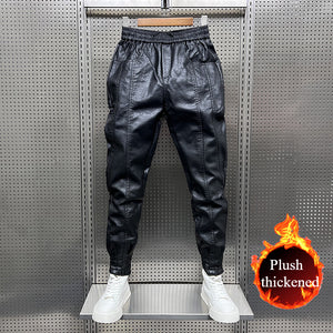 PU Plus Velvet Leather Slim-Fitting Pants