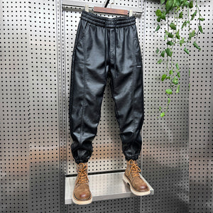 Thickened PU Stitching Small-leg Leather Pants