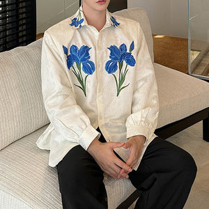 Floral Embroidered Lapel Long-sleeved Shirt