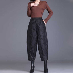 Diamond Check Elastic Waist Harem Pants