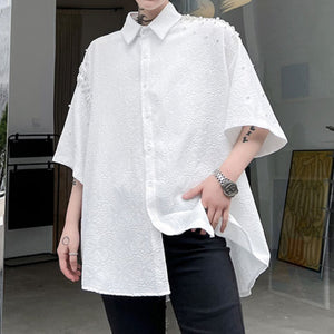 Hidden Texture Beaded Short-sleeved Shirt