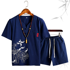 T-shirt Linen Cotton Two-piece Suit