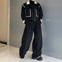 Load image into Gallery viewer, Black and White Contrast Short Jacket and Wide-leg Pant Sets
