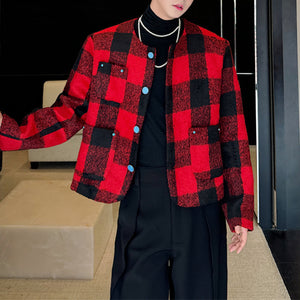 Checked Cropped Collarless Jacket