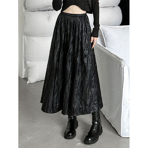 High Waist Casual Pleated Pu Leather Skirt