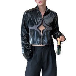 PU Glossy Short Leather Jacket