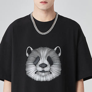 Panda Head Print Crew Neck T-shirt