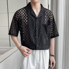 Load image into Gallery viewer, Sheer Mesh Plaid Short Sleeve Shirt
