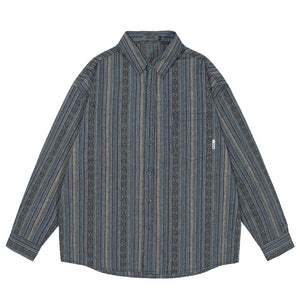 Striped Point Collar Cargo Loose Shirt