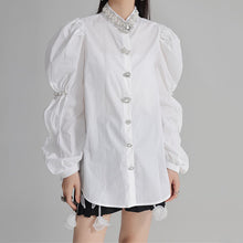 Load image into Gallery viewer, Beaded Puff Sleeve Pleated Shirt
