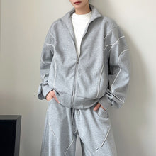 Load image into Gallery viewer, Stand Collar Short Cardigan Zipper Jacket Sports Wide-leg Trousers Two-piece Set
