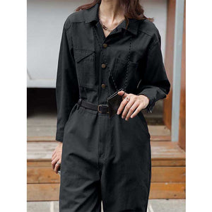 Straight Waist Cinching Buttons Jumpsuits