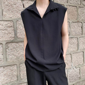 Pullover Buckle Hollow Stand Collar Sleeveless Shirt