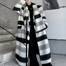 Load image into Gallery viewer, Striped Scarf Over-the-knee Wool Coat
