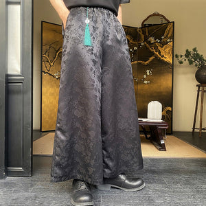 Jacquard Wide-Leg Fringed Trousers