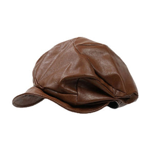 Dark Irregular Pleated PU Octagonal Hat