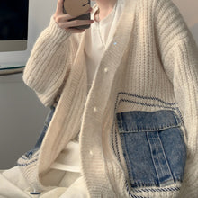 Load image into Gallery viewer, Lazy Denim Pocket Patchwork Sweater Jacket
