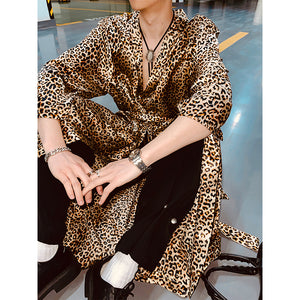 Leopard Satin Long Loose Pajamas