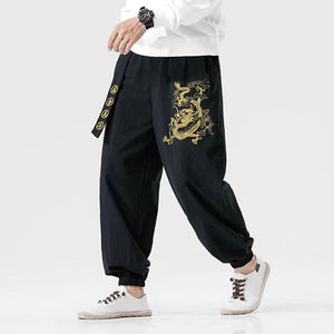 Zip Embroidered Linen Casual Harem Pants