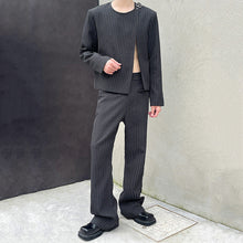 Load image into Gallery viewer, Striped Crew Neck Suit Jacket and Flared Trousers Two-piece Suit
