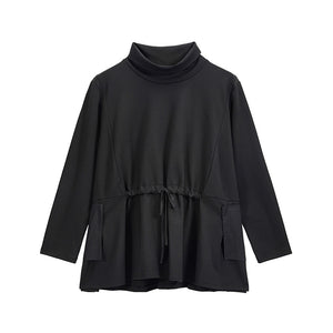 Loose Drawstring Waist Long Sleeve Shirt