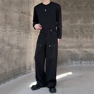 Topstitched Metallic Layered Cargo Pants