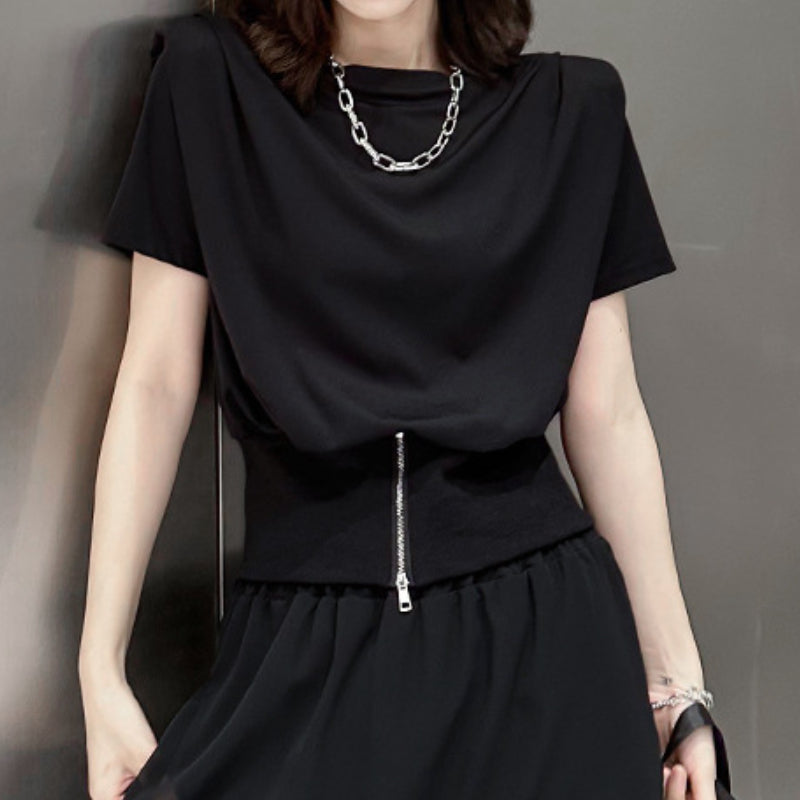 Tighten Waist Zip Short Sleeve T-Shirt