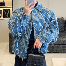 Load image into Gallery viewer, Fringed Denim Cropped Jacket
