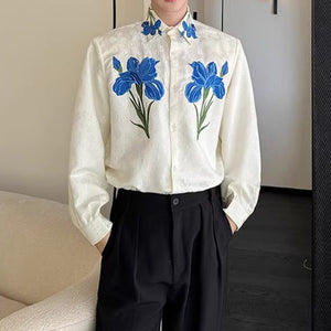 Floral Embroidered Lapel Long-sleeved Shirt