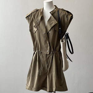 High Waist Drawstring Cargo Jumpsuit