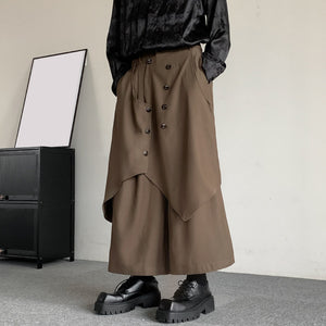 Retro Layered Buttoned Irregular Culottes