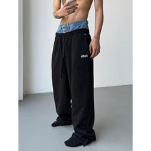 Load image into Gallery viewer, Fake Two-piece Cuffed Denim Loose Sweatpants
