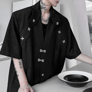 Metal Button Shoulder Pad Shirt