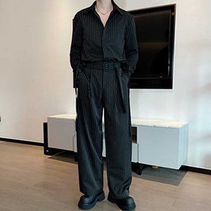 Striped Long-sleeved Wide-leg Pants Two-piece Suit