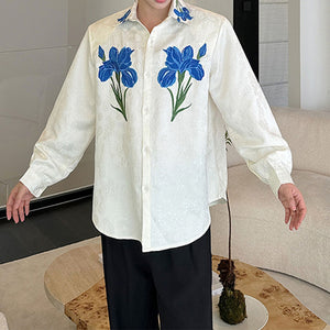 Floral Embroidered Lapel Long-sleeved Shirt