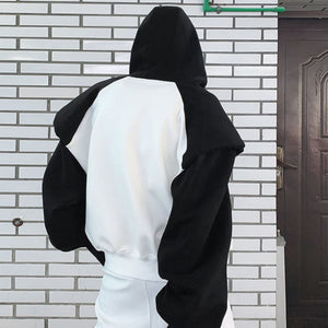 Short Black and White Stitching Shoulder Pad Hoodie