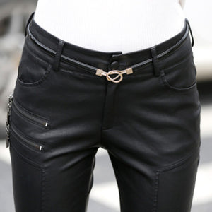 Tight PU Leather High Waist Black Skinny Pants