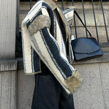 Load image into Gallery viewer, Reversible Faux Fur Striped Wool Coat
