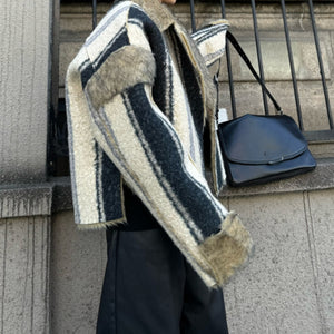 Reversible Faux Fur Striped Wool Coat