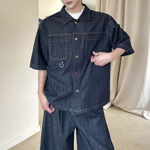 Lapel Short-sleeved Denim Suit