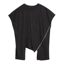 Load image into Gallery viewer, Asymmetric Zip Round Neck Pullover T-shirt
