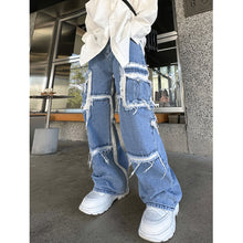 Load image into Gallery viewer, Whiskered Denim Wide-leg Straight Floor-length Trousers
