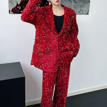 Load image into Gallery viewer, Red Sequined Suit Jacket Slim Straight Suit Pants Two-piece Set
