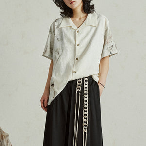 Jacquard Paneled Short-sleeved Shirt