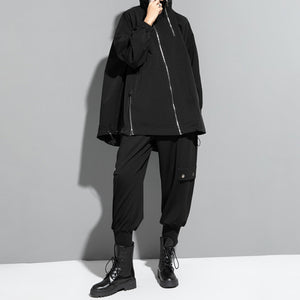 Diagonal Zip Hooded Jacket